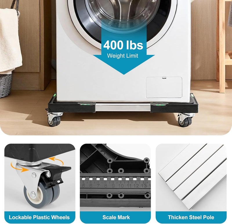 Nefish Furniture Dolly Adjustable Mini Fridge Stand with Wheels Washing Machine Stand Mobile Roller with 4 Locking Swivel Wheel Universal Mobile Base Moving Cart for Dryer Refrigerator - Image 3